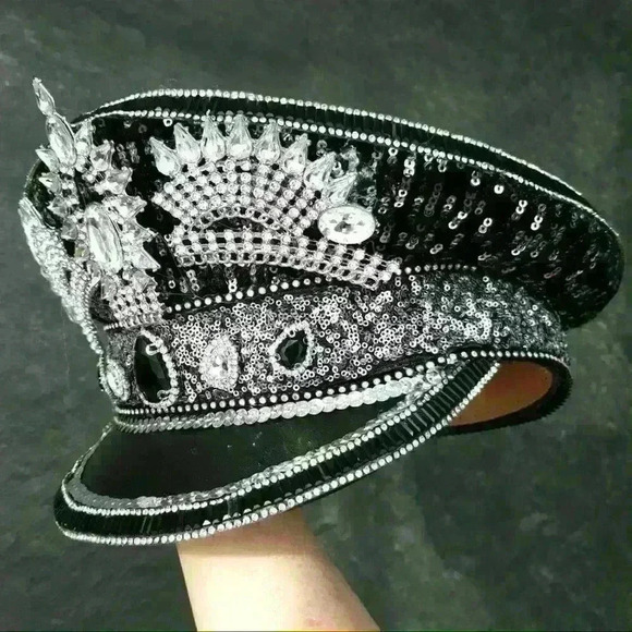 Black and Silver Custom Captains Hat - Picture 3 of 4